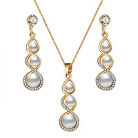 Fashion Gold Water Drop Simulated Pearl Necklace + Stud Earrings