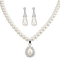 Fashion Gold Water Drop Simulated Pearl Necklace + Stud Earrings