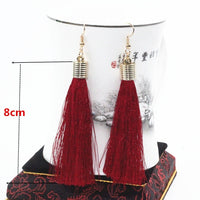 New Women Long Silk Fabric Dangling Earrings